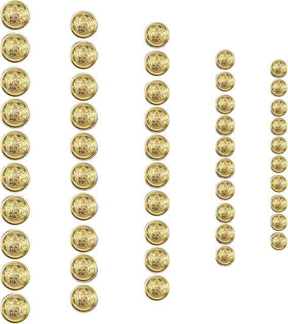 Zzcy 50 Pcs Blazer Buttons Gold,Vintage Antique Metal Buttons for Suits,Uniform:15mm,18 mm,23 mm,25mm,30 mm(Boxed)