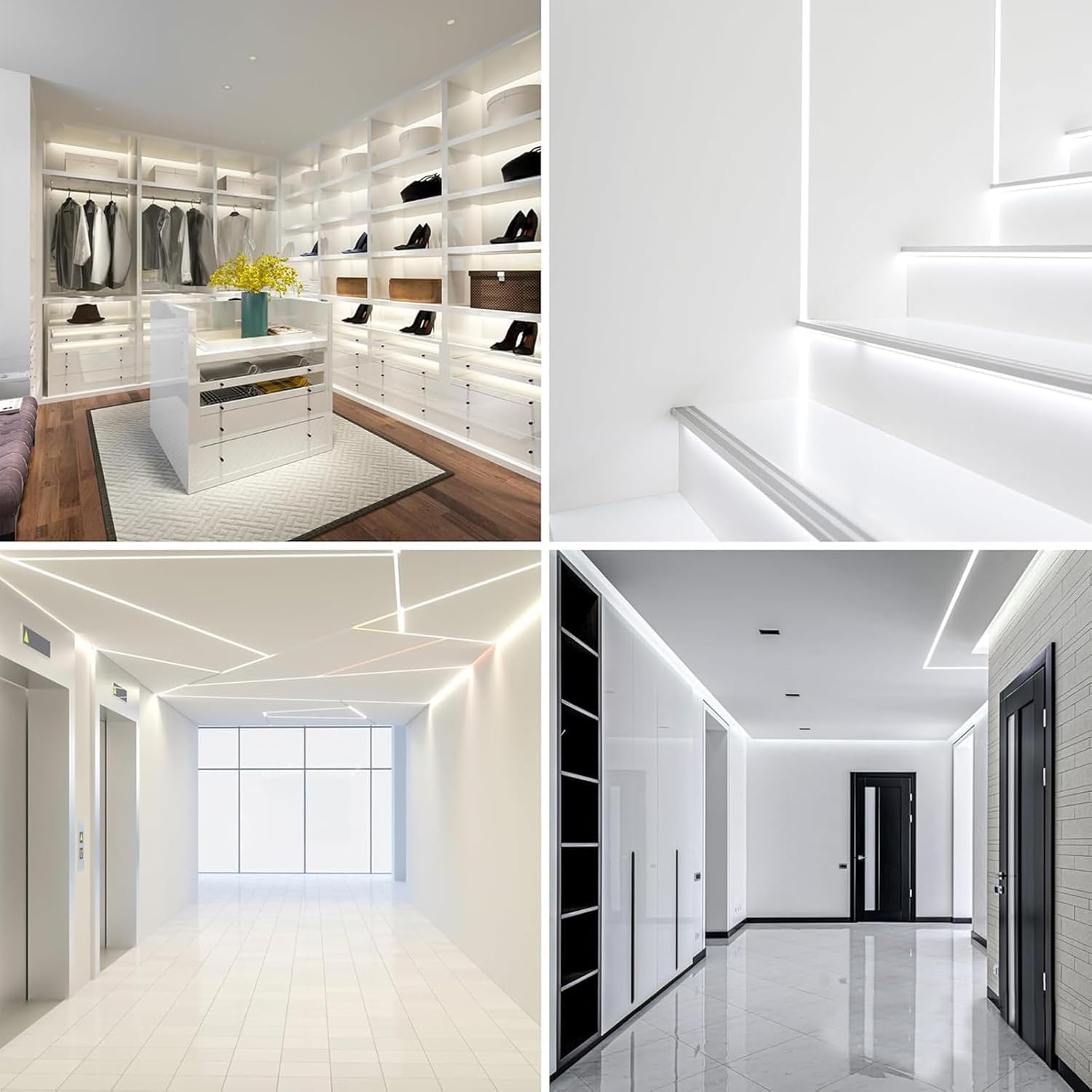 20 perfiles de aluminio LED, canal de 1 m, perfil negro con cubierta blanca lechosa, tapas finales, clips de montaje para difusores de luces LED (sin tiras LED)