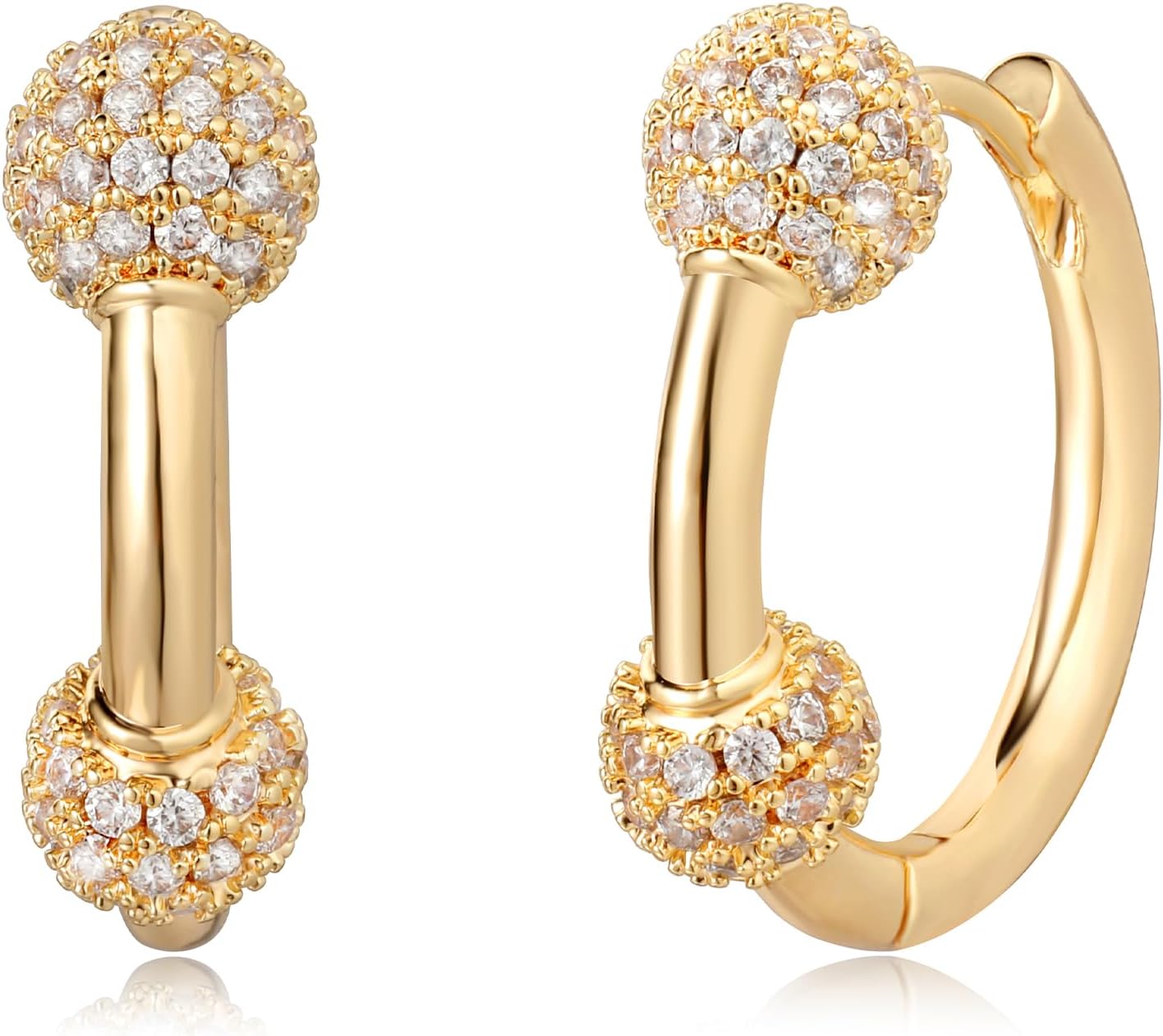 MTMY Huggie Hoop Earrings 14K Gold Plated Cubic Zirconia Dainty Simple Cute Beads Elegant CZ Circle Small Hoop Earring for Women Minimalist Handmade Hypoallergenic Jewelry