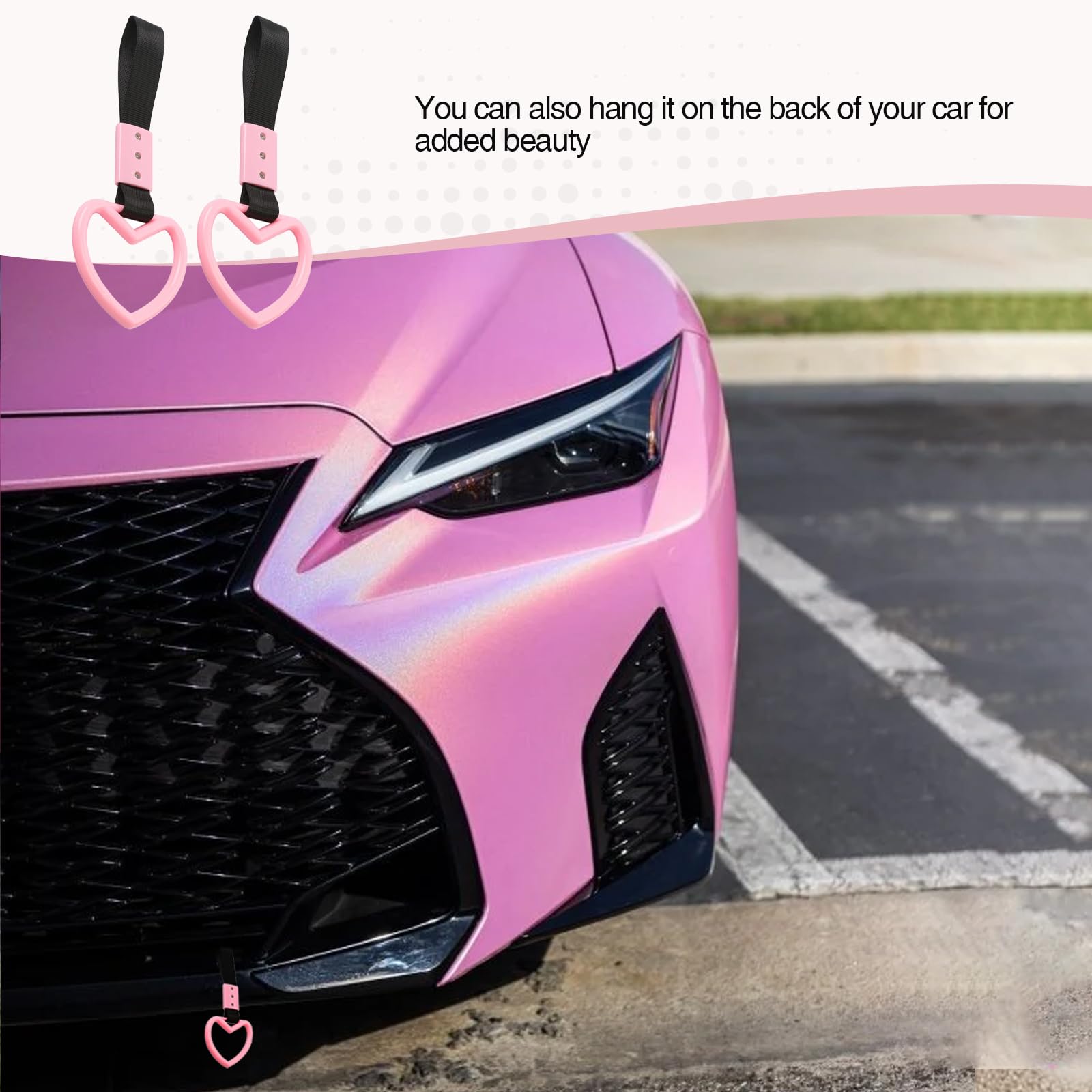 2PCS Heart Shaped Car Handle Straps Rear Bumper Warning Keychain Ring with Drift Charm for Car Exterior Interior — view 6