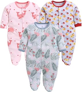 BABYGO Baby Girls Cotton Full Sleeve Sleepsuit Pack of 3