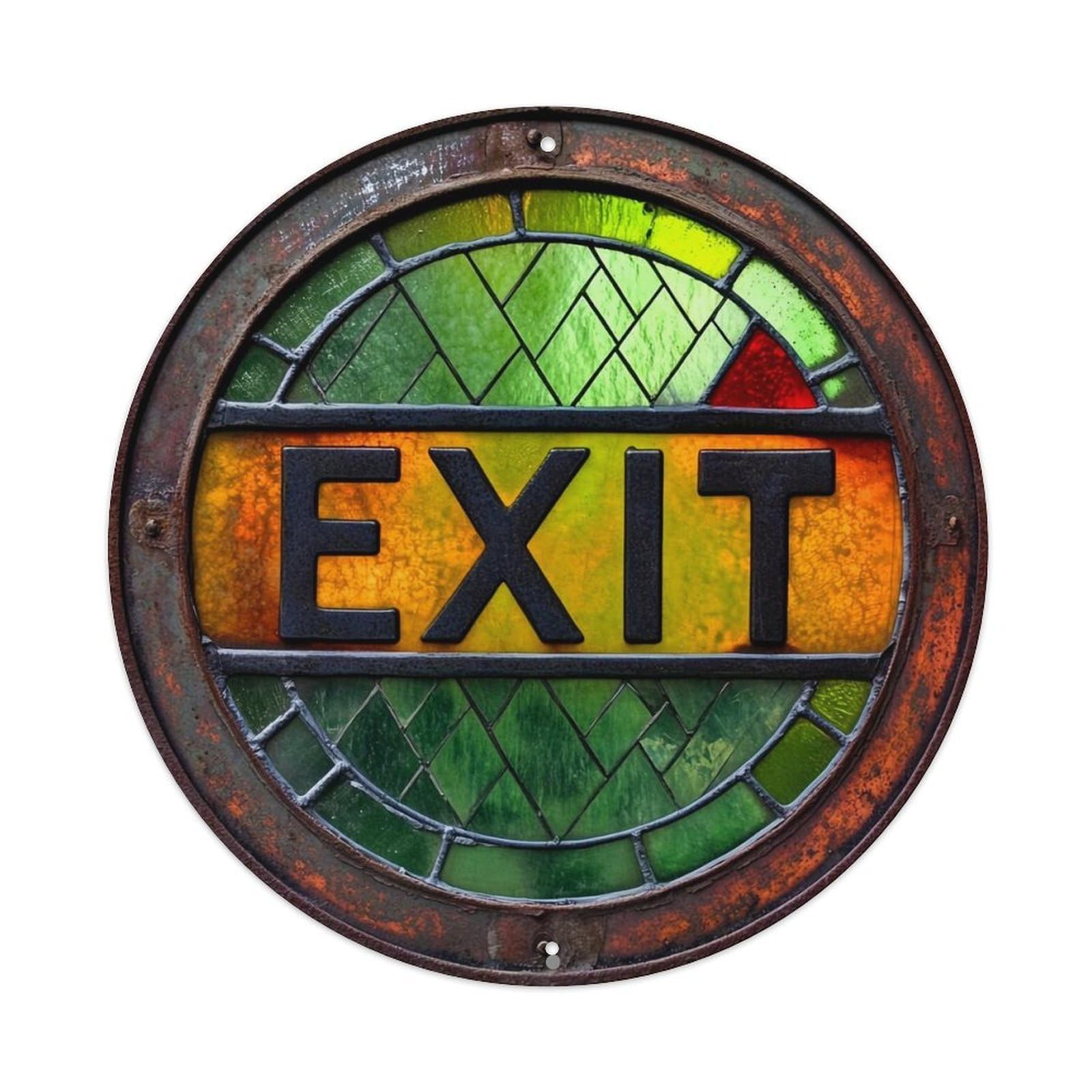 Jdyansheng Vintage Stained Glass Exit Sign Pattern Tin Sign Metal Poster Metal Signs For Home Man Cave Bar Cafe Kitchen Laundry Room Wall Decorations 8X8 Inches