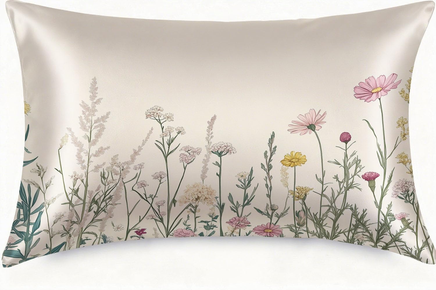 Silk Pillowcase for Hair and Skin Wildflowers and Herbs Satin Pillowcase Standard Size with Zipper Silky Soft Cooling Satin Pillowcase Sleeping for Women 20"x26"