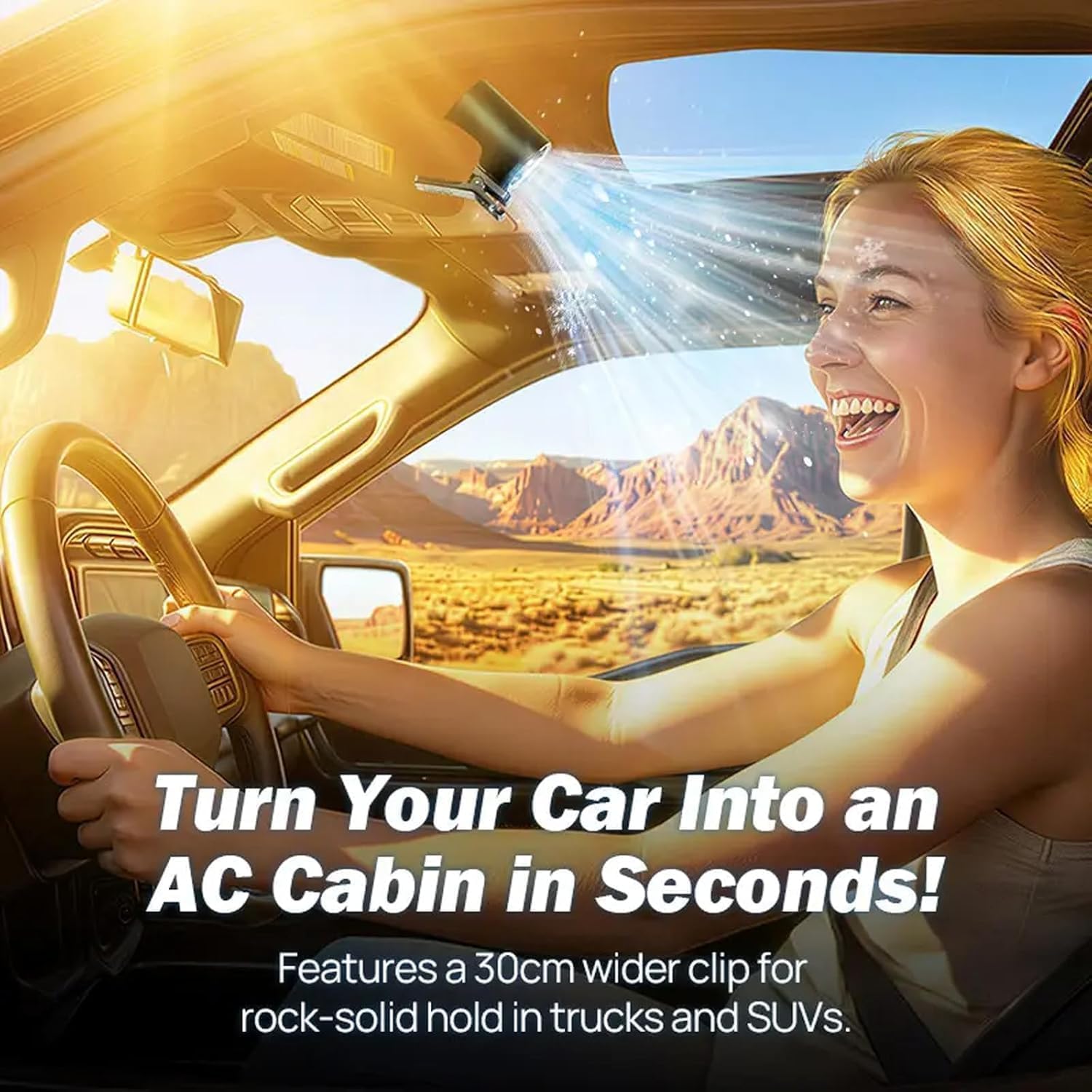 Ventilatore per condizionatore d'aria per auto, con display a LED, rotazione a 360°, 199 velocità regolabili, per auto, camion, campeggio, attività all'aperto (bianco)