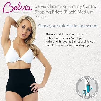 Belvia Shapewear Slimming Tummy Control Shaping Briefs (Black) Medium 12-14
