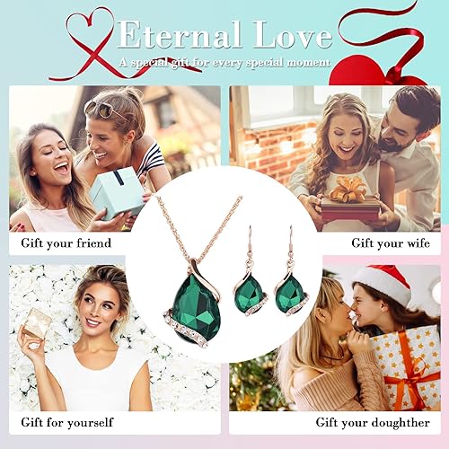 Vista 6 de FUNOJOY Juego de joyas para mujer, regalo para el día de San Valentín, collar y aretes de cristal en forma de corazón
