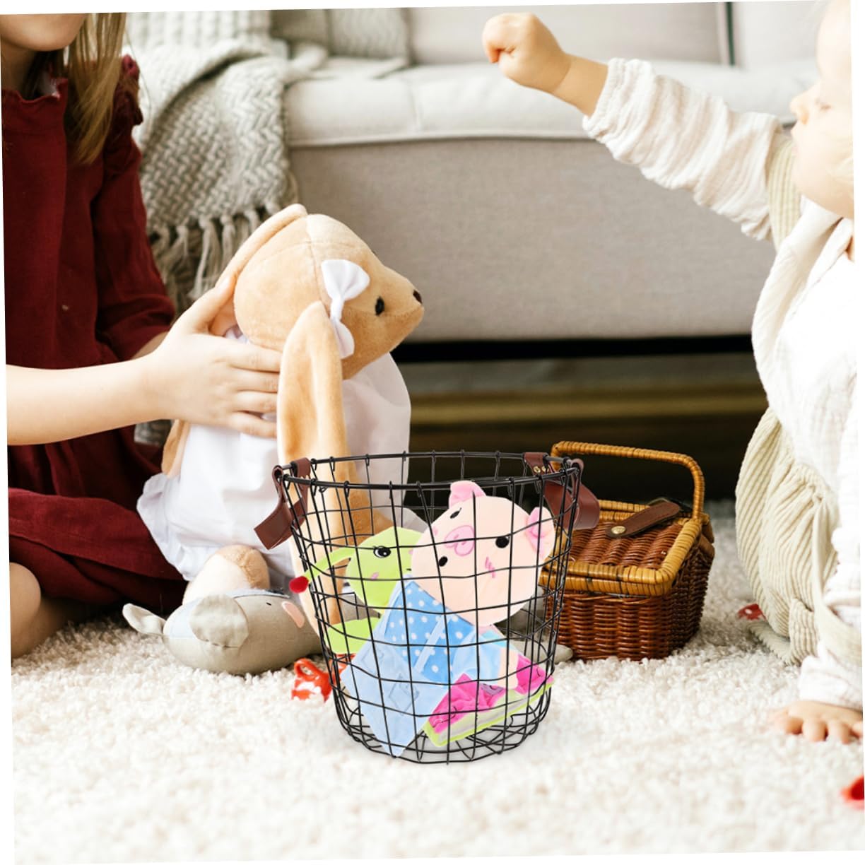 SUPVOX 2pcs Round Wire Firewood Basket for Outdoor Storage Large Woven Basket for Camping Supplies Rustic Log Holder for Fireplace