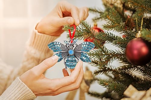 Miniatura 3 de WaaHome Adornos de Navidad de abeja azul, decoración de abeja iridiscente, adornos de recuerdo de abeja de metal para decoraciones de árbol de