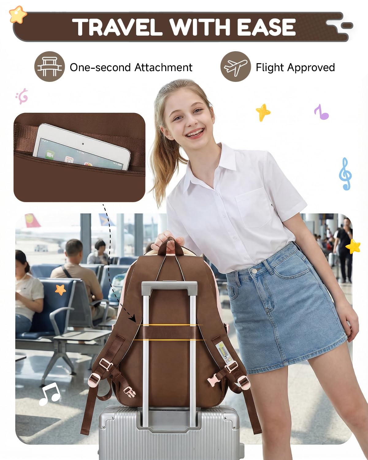 Schultasche Mädchen Schulrucksack Teenager - Wasserdichter Schulranzen für Mädchen - Modischer Rucksack mit Großer Kapazität für Schule Reisen (ab 10 Jahren), Rosa-Braun