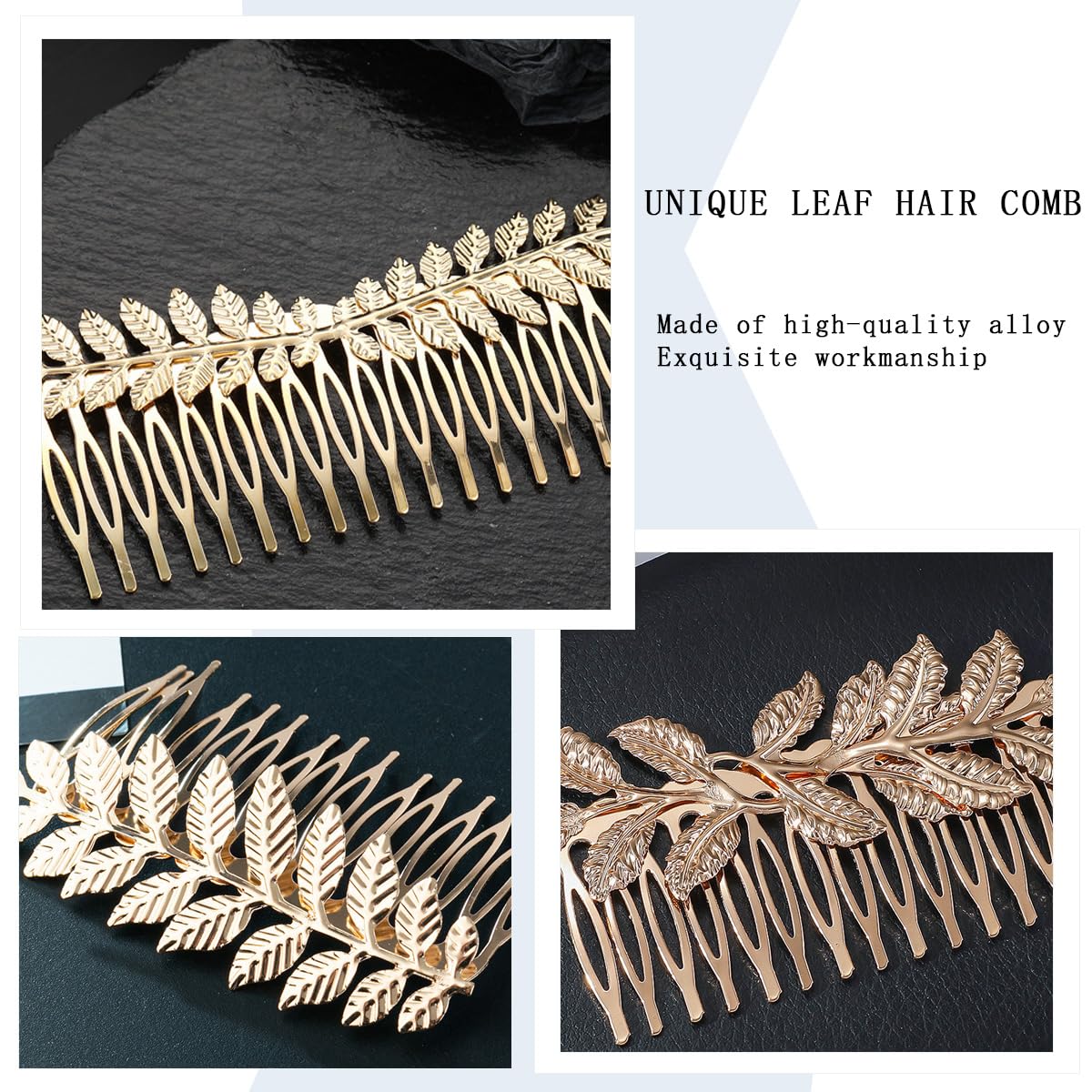 Paotxpum 6 PCS Leaf Hair Side Combs Gold Silver Petal with Teeth Combs French Vintage Twist Metal Bridal Decorative Hair Comb Women Girls Thin Hair and Thick Hair for Wedding Party Prom - Image 3