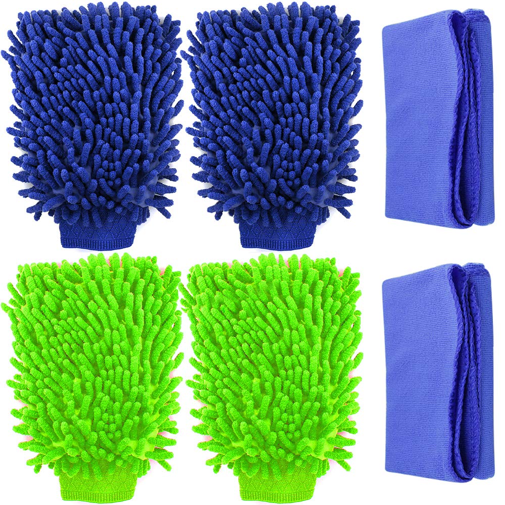 Gants Lavage Voiture Icrofibre En Chenille - 4 Pièces Pour Entretien