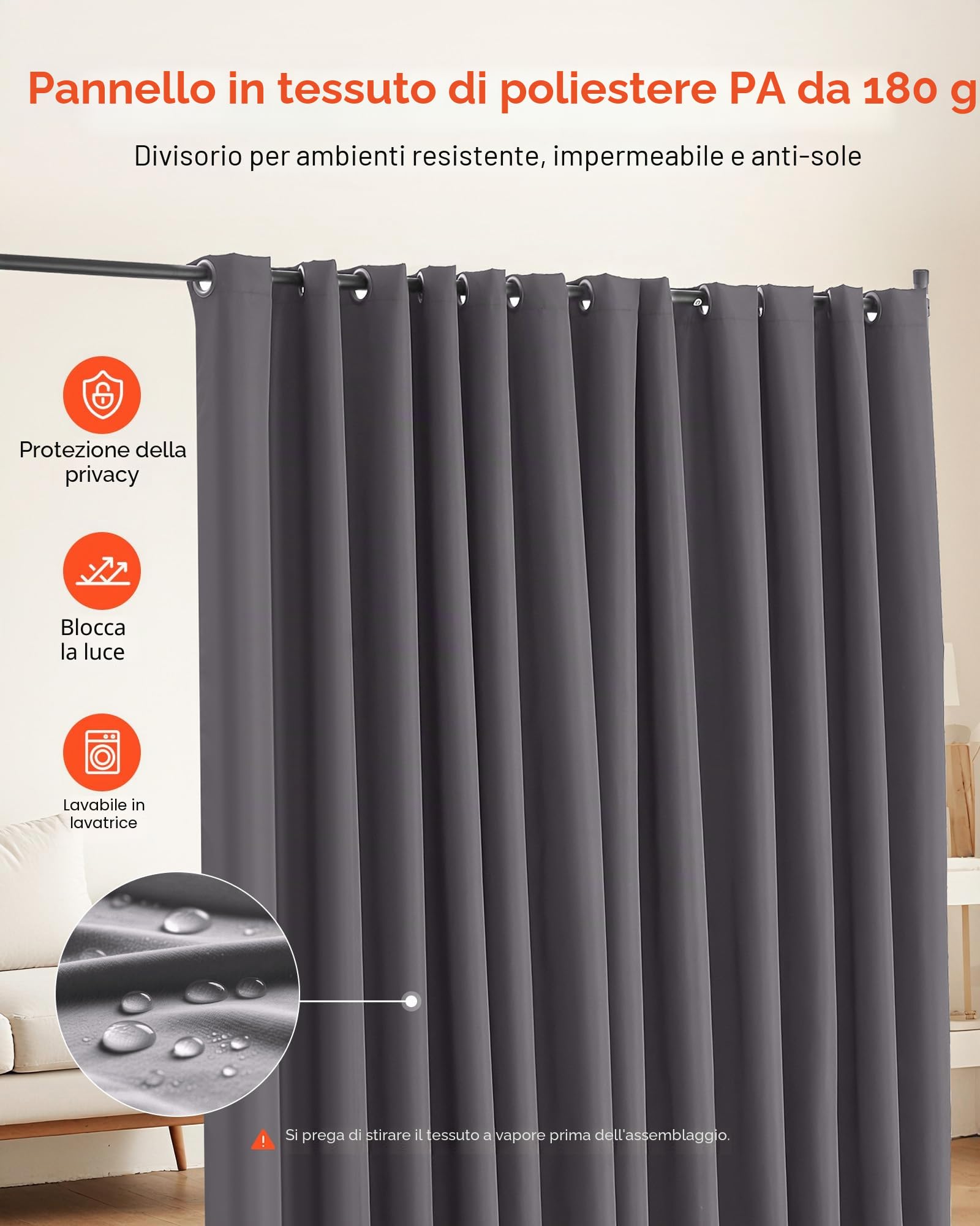 VEVOR Divisorio per Ambienti, Pannello Divisorio Portatile con Ruote, Supporto per Tende, Divisorio Indipendente, Schermo per Privacy per Ufficio, Camera da Letto, Sala da Pranzo, Grigio
