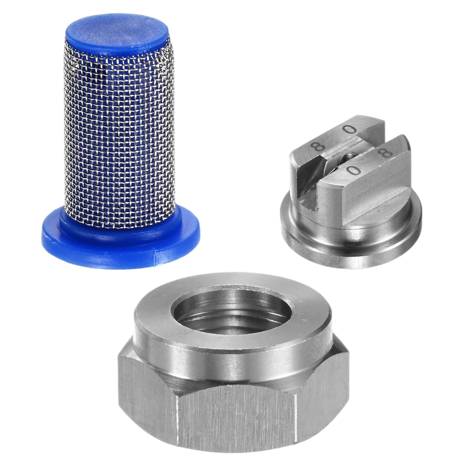 M METERXITY 1-Set Flat Fan Spray Tips, 1.8mm Orifice 80 Degree Stainless Steel Sprayer Nozzle Tips with NPT3/8 Nut and 50 Mesh Filter for Agricultural Drone Sprayer/Garden Irrigation