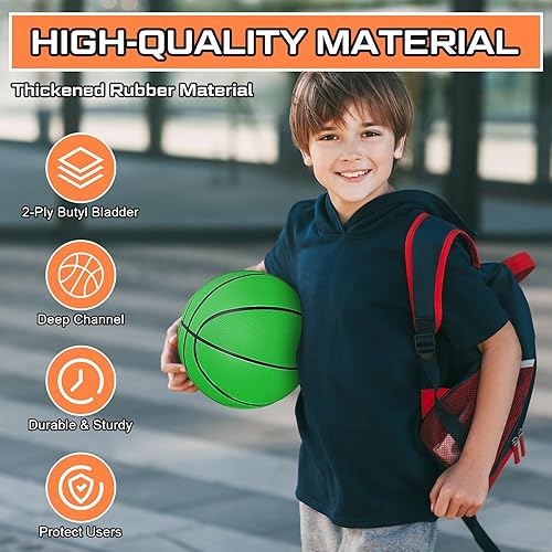 Miniatura 3 de Wettarn 12 mini pelotas de baloncesto para niños, tamaño 3, de goma colorida a granel con bomba para mini aro, práctica en interiores y exteriores,