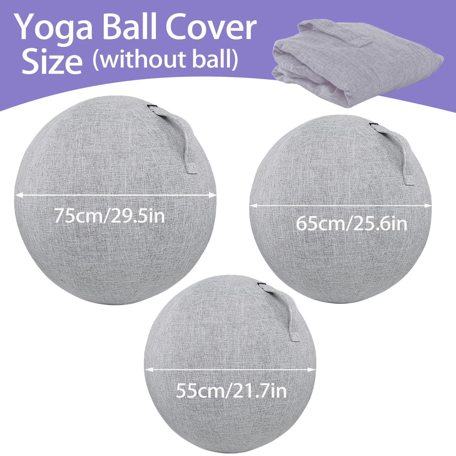 ZOSONET Funda para pelota de fitness, 55 cm, 65 cm, 75 cm, para pelota de fitness, pelota de fitness, pilates, yoga, pelota de equilibrio