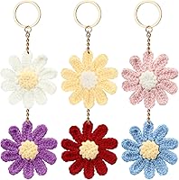 Sureio 6-Pack Handmade Crochet Daisy Keychains - Cute Floral Bag Charms, Purse Accessories & Keyring Gifts for Women