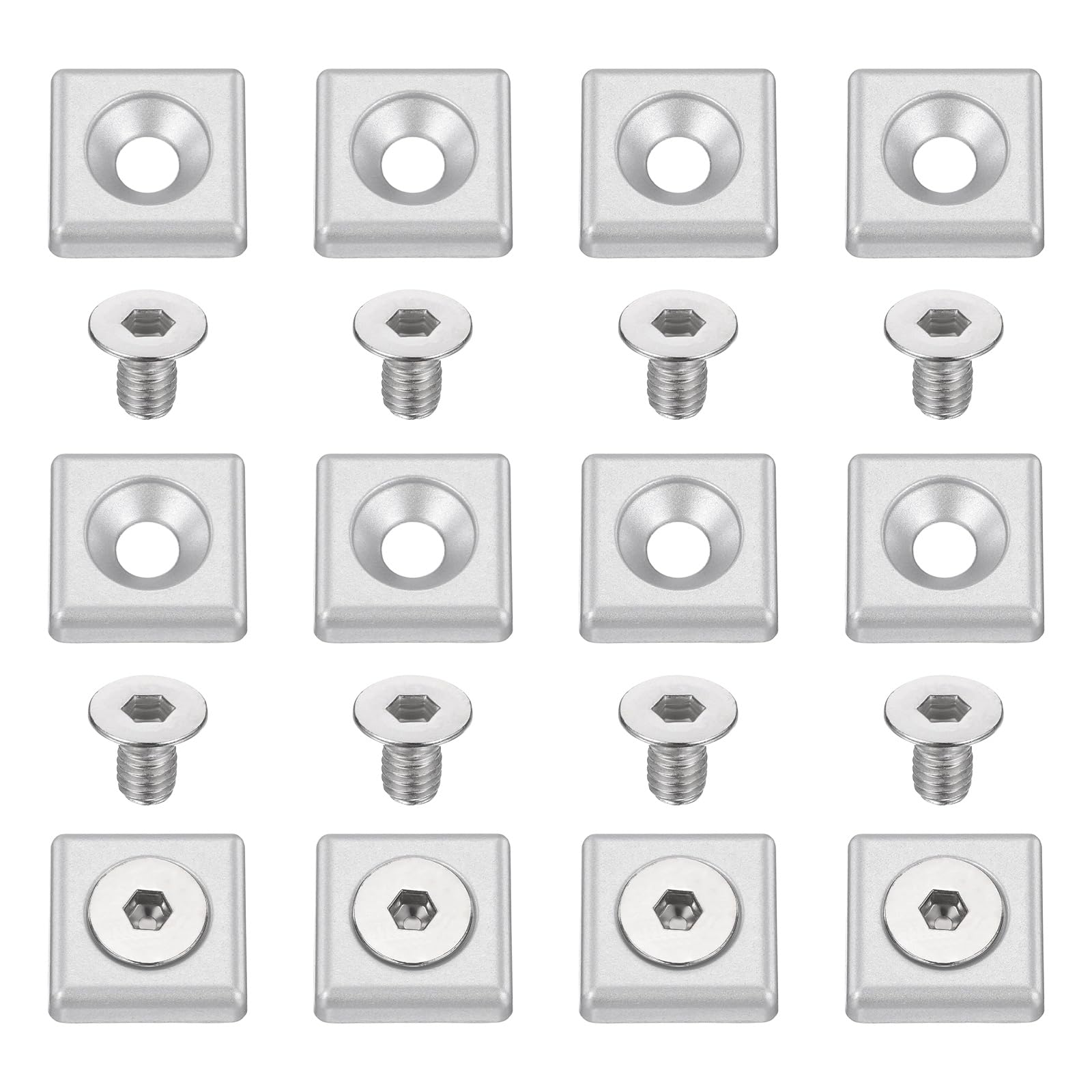 sourcing map 12Pcs Profile End Cap, Zinc Alloy 2020 Series EU Standard T-Slot Aluminum Extrusion End Cap Bracket with Screws for Storage Rack, Silver