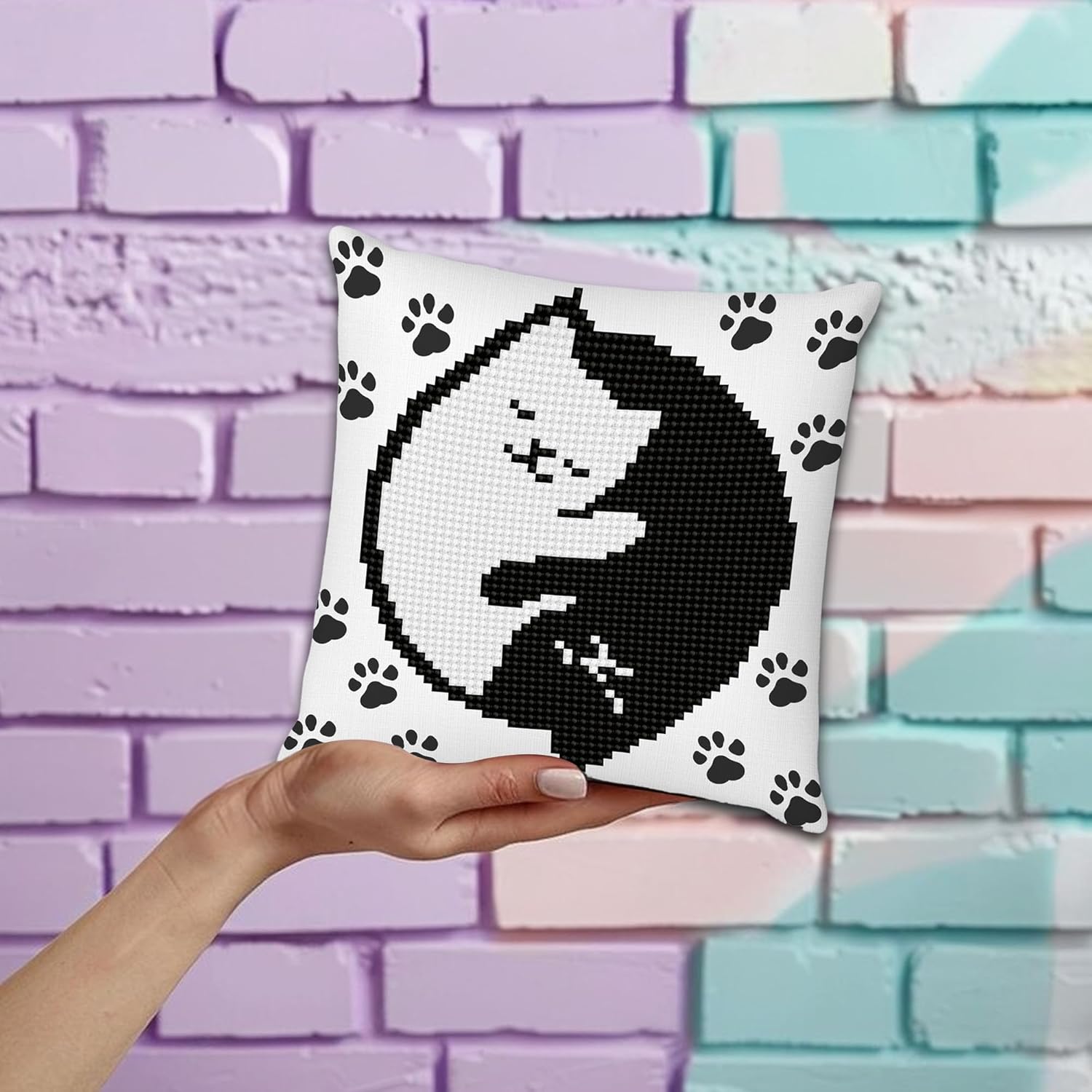 DIAMOND DOTZ Kitty Glow Mini Pillow Cat Diamond Painting Kits for Adults - Diamond Art Kits a Relaxing Creative Craft Kit with Dotz Gems 7"x7"