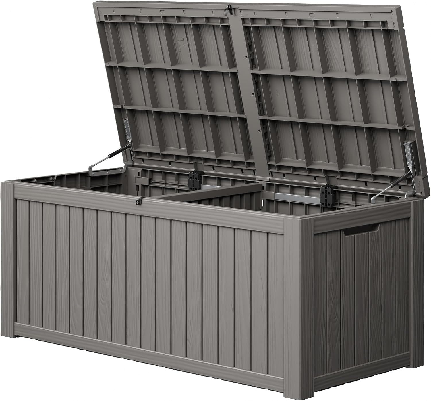 Baulera Exterior Impermeable 130L para Almacenaje Terraza, Rayado Gris