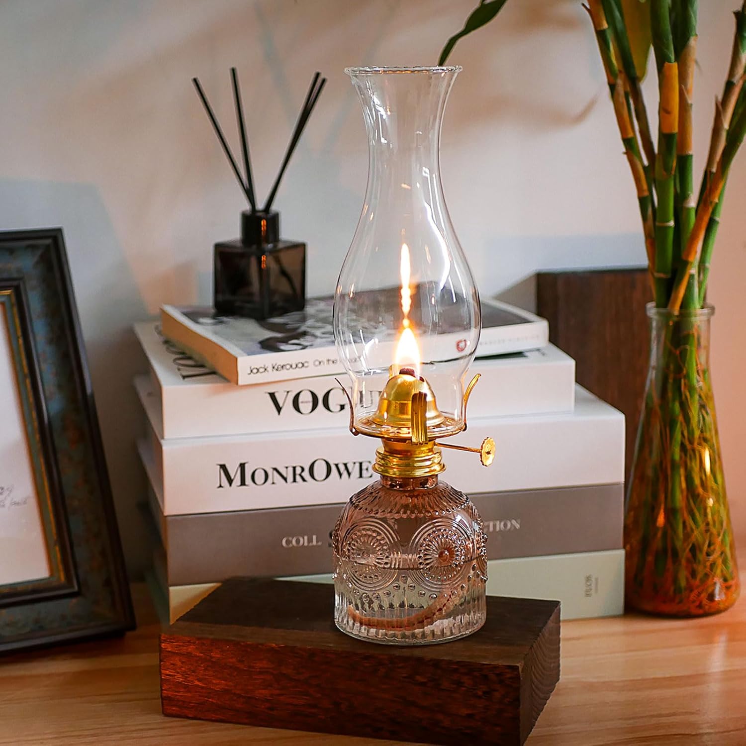 2 Pieces Oil Lamps for Indoor Use Gradient Brown Vintage Glass Clear Kerosene Lamp Indoor Decorative Hurricane Lamp Oil Lantern for Home Tabletop Emergency Lighting TYH