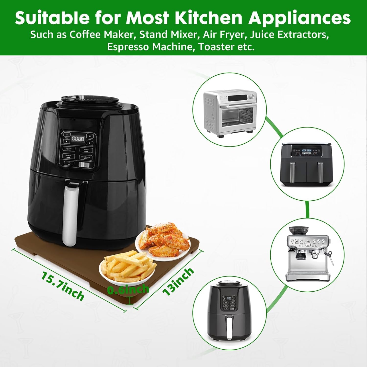 appliance slider 360° rolling tray for coffee maker- bamboo coffee pot slider tray for countertop rotation sliding tray with wheels, appliances mat easily from under the cabinet, brown (15.7"×13") large (15.7"×13") brown