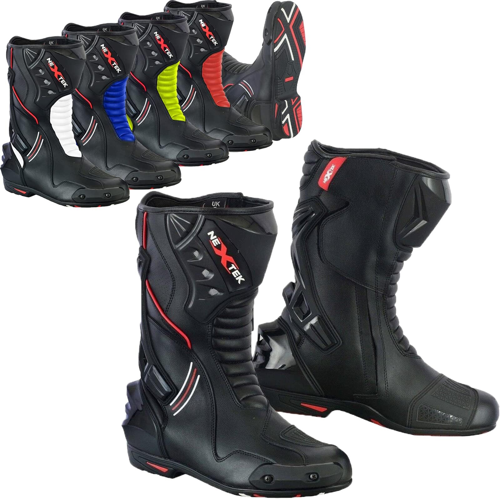 Motorbike Boots Mens - Motorcycle Armoured Leather Boot Touring Racing Sports Shoes for All Weather with Anti Skid Rubber Sole | Full Black, UK 9 / EU 43