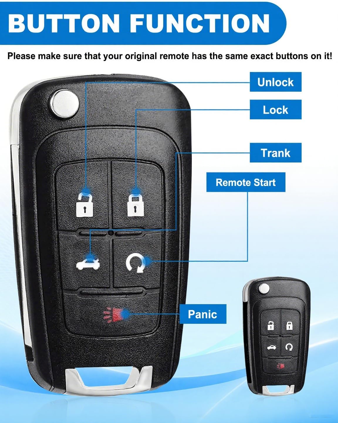 Key Fob Replacement for Chevy: 2 Pack Flip Key Fob for 2013-2016 Chevy Malibu Sonic Cruze Camaro Equinox Impala, Buick GMC, Keyless Entry Remote Control OHT01060512, V2T01060512, V2T01060514, 315Mhz