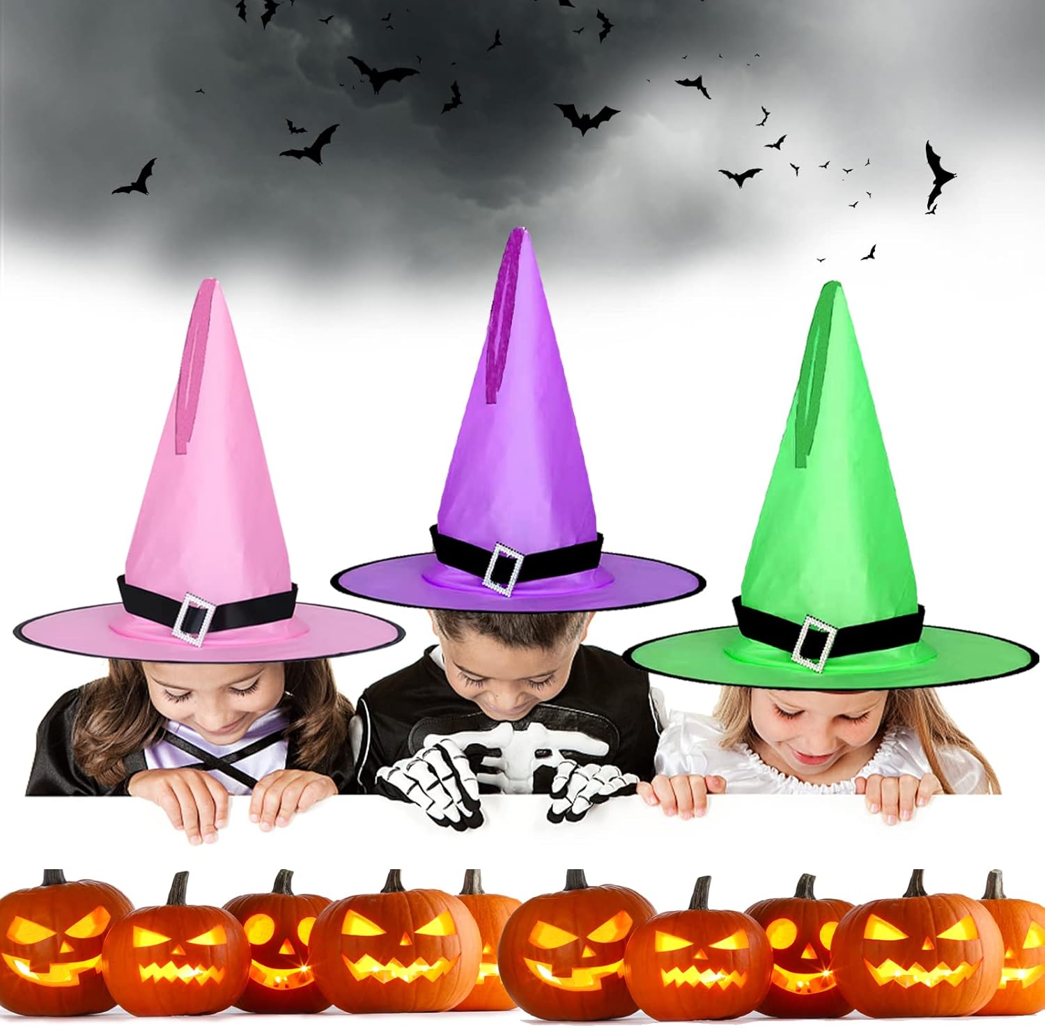 Cuidongsheng 3 pcs Sombrero de Bruja de Halloween,Sombrero de Bruja de Juego de Roles,para Exteriores, Patio, jardín, Carnaval de Halloween, Fiesta de niño/niña de decoración de Halloween.