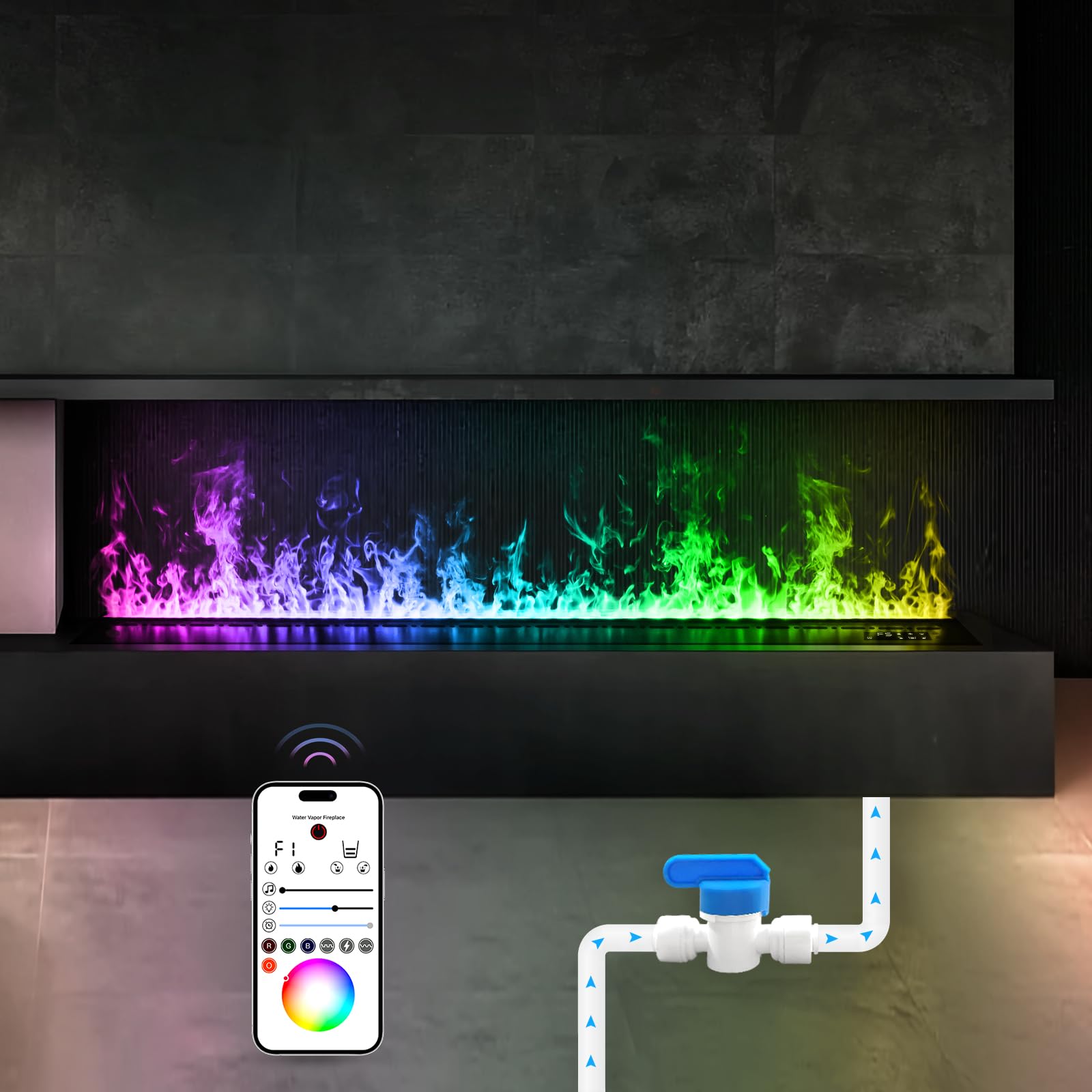 Wasserdampfkamin, Elektrokamin, 9-Farbiger 3D-Flammeneffekt, Fernbedienung [Keine Heizung，180cm]