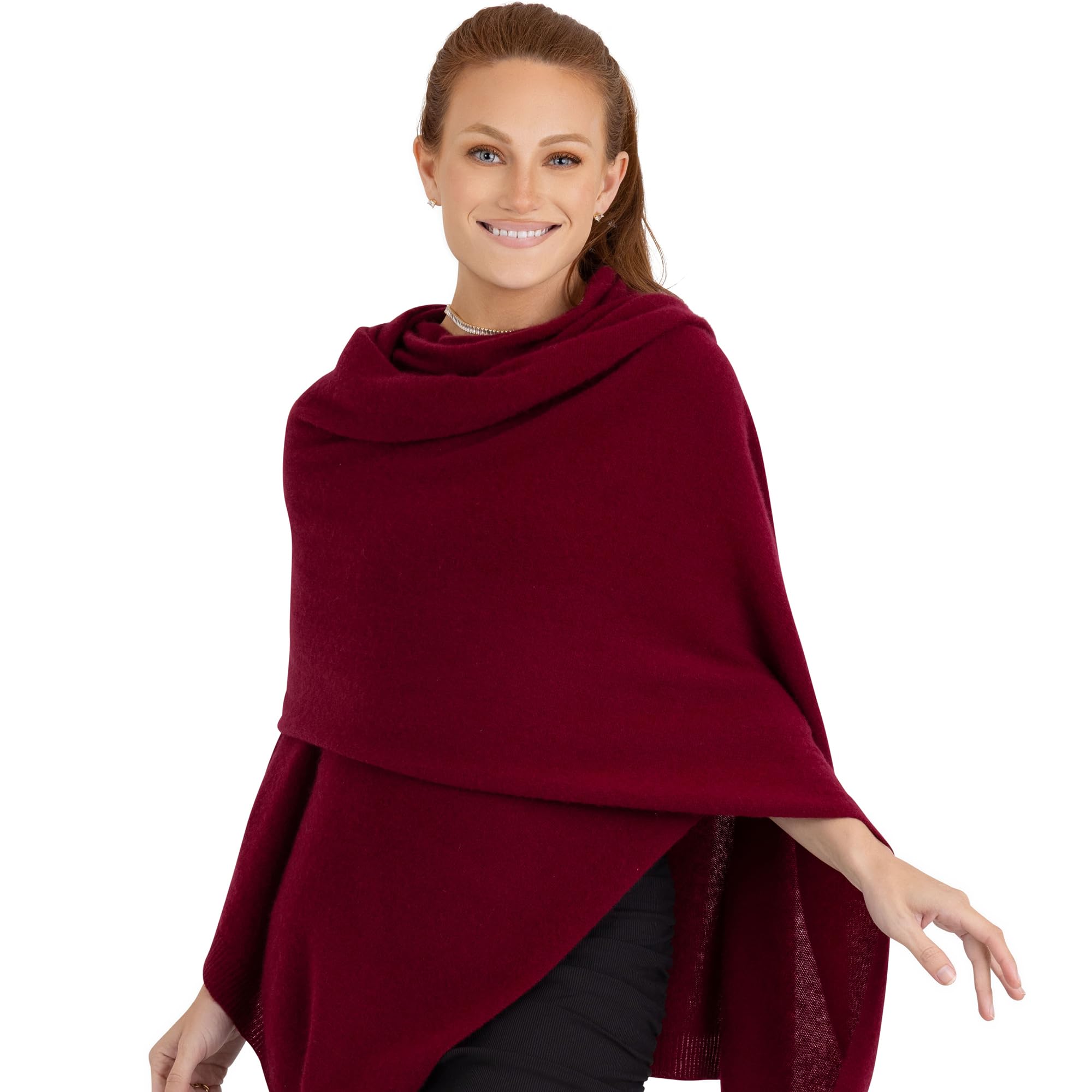 Velanio Cashmere 100% Cashmere Knitted Wrap Pashmina Shawl Extra Large Scarf Stole for Women Travel, Maroon, XL