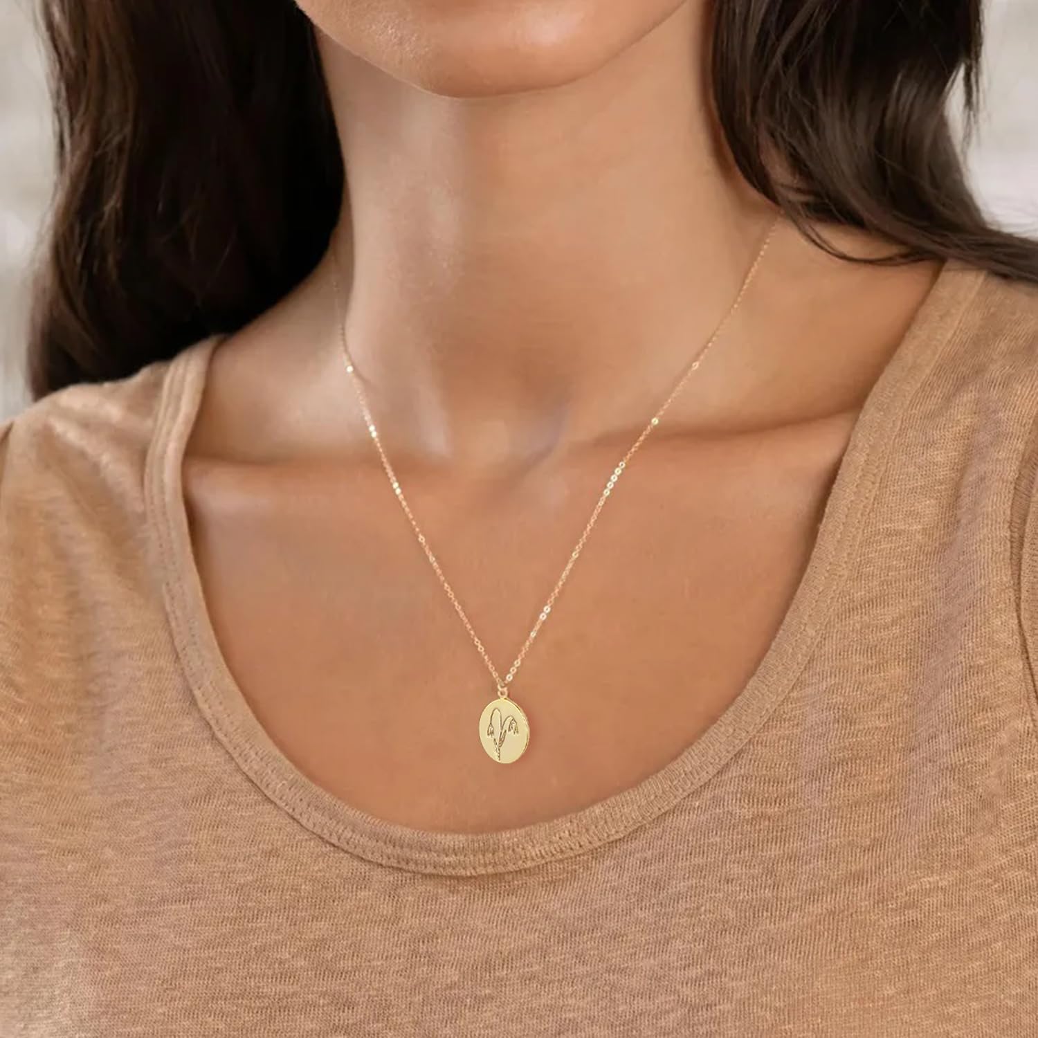 S.J JEWELRY 14K Gold Plated Guardian Flower Necklace Disc Coin Pendant Personalized necklace for Women 12 Months Constellation Birthday Lucky Flower Necklace - Image 2