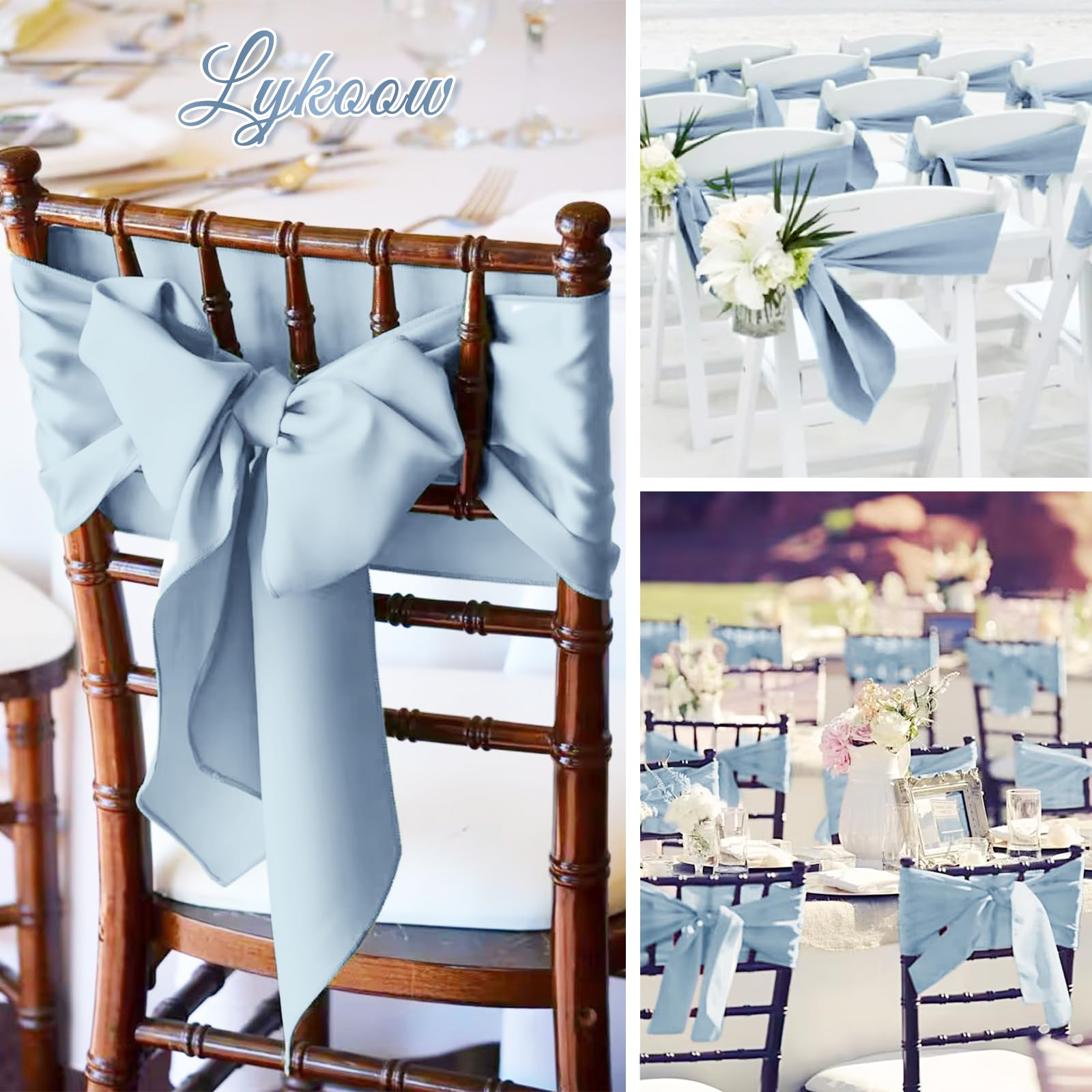 Lot de 100 rubans de chaise en satin pour mariage, réception, fête, hôtel, maison, cuisine, bleu poudré - 198,1 cm