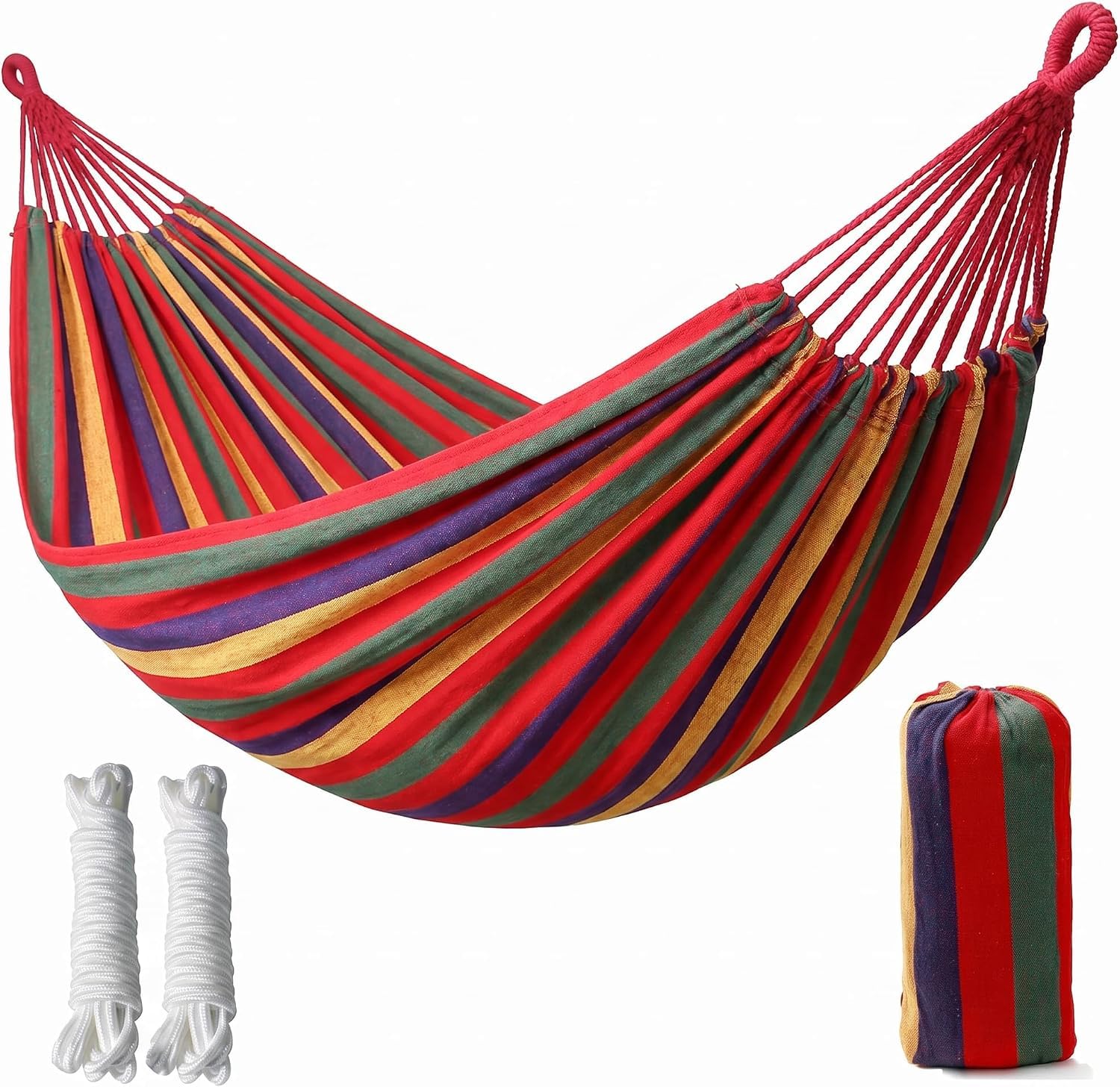 Camping Hammock, Hammocks Thickened Durable Canvas Fabric with 550lb Load Capacity, Two Anti Roll Balance Beam and Sturdy Metal Knot Tree Straps for Travel, Beach, Backyard etc.-image-28