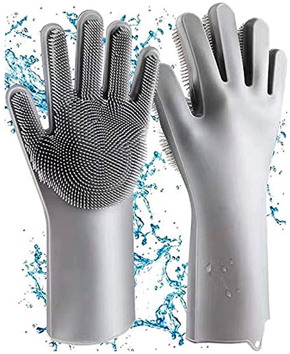 Magic Silicone Dishwashing Gloves, Reusable Gloves with Wash Scrubbe, Kitchen Gloves ,Reusable Gloves, Heat Resistant Gloves for Kitchen, Bathroom, Car, Pet(Grey, 1 Pair)