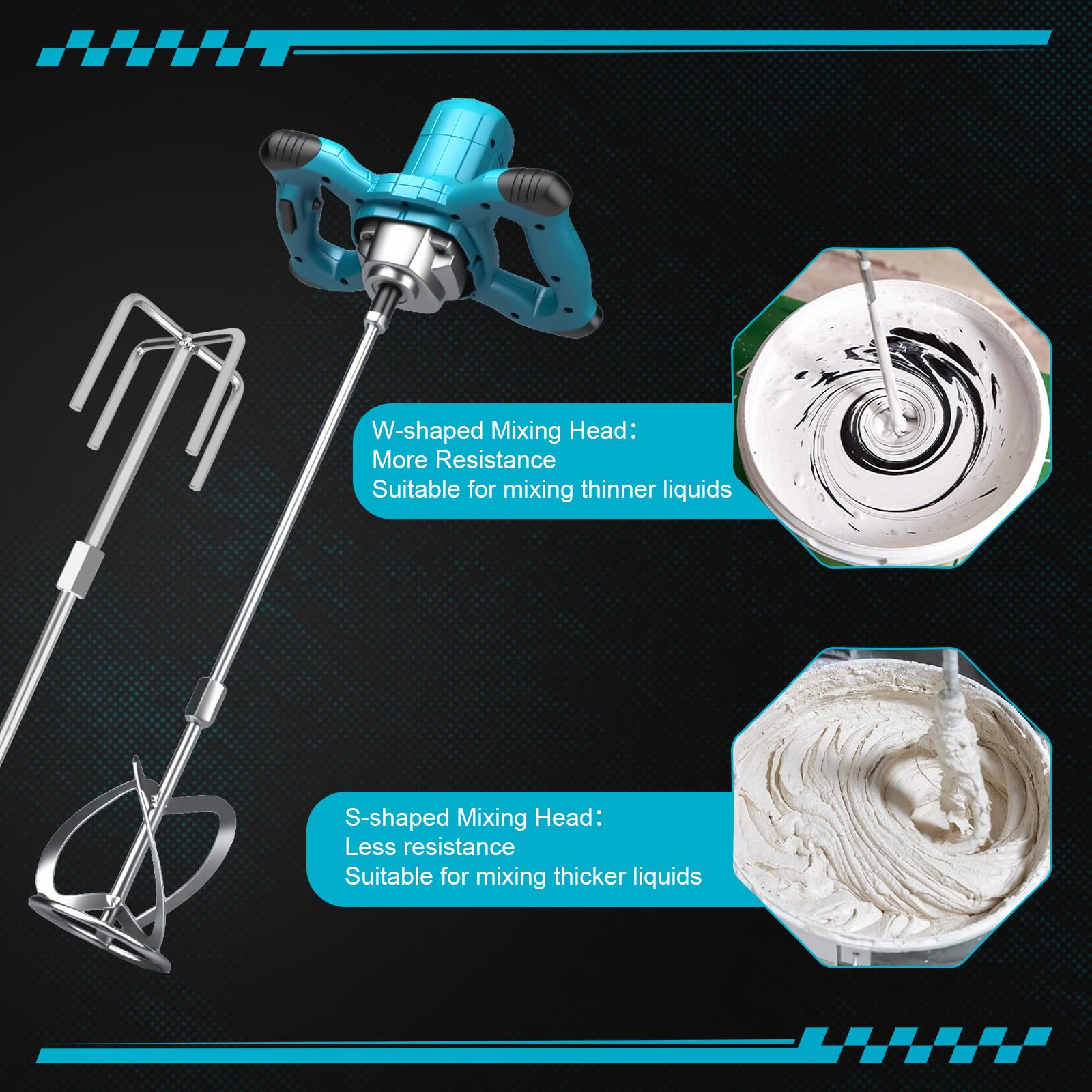 Miscelatore Elettrico per Makita 18V Batteria, 6 velocità, max 800 giri/min Betoniera Elettrica per Trapano da 2100W, per Miscelazione di Vernice, Liquame di Cemento, Calcestruzzo, Malta, Foraggio