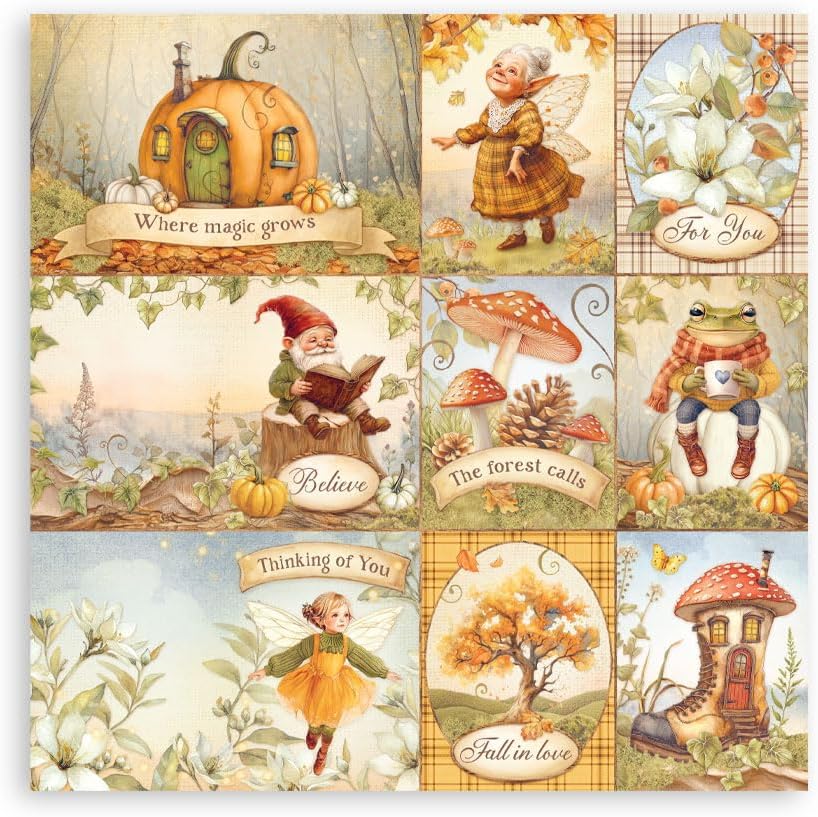 Stamperia - Scrapbook Paper Pad for Scrapbooking, Albums, Card Making, Bullet Journalling and More, Acid Free, Single Face, Perfect for Hobbies, Crafts, and Gifting (Whispering Woods) (20.3 x 20.3 cm)