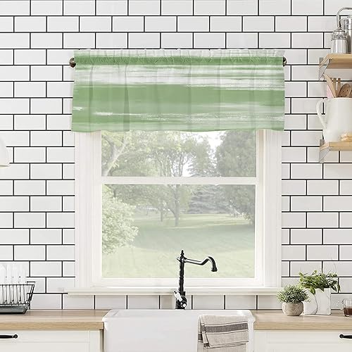 Miniatura 4 de ZEREAA Cortinas de cenefa para cocina, opacas, con aislamiento térmico, cenefa verde y gris, pintura abstracta, 1 panel, 54 x 18 pulgadas