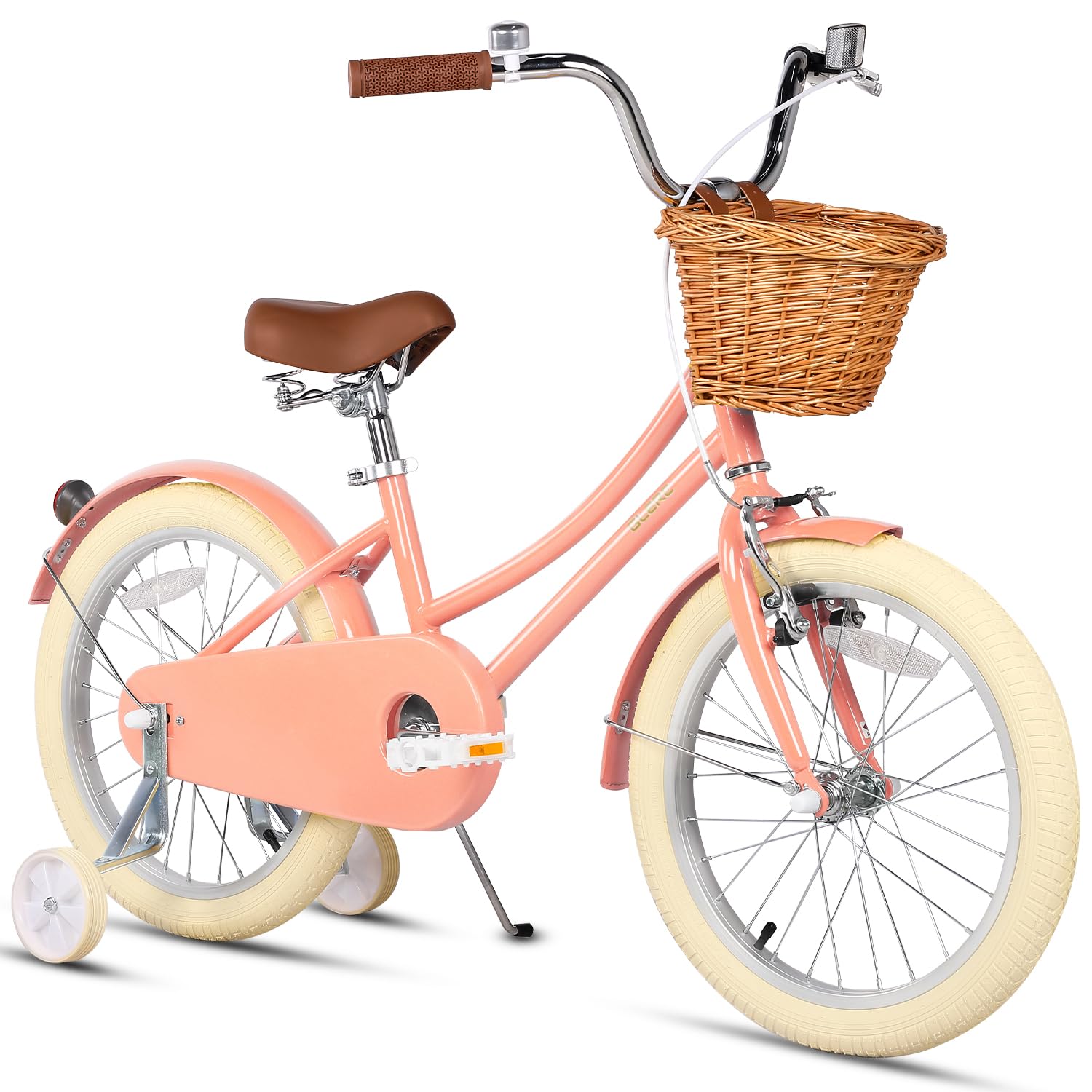 Glerc Little Molly 12-20 Inch Kids Retro Cruiser Bike for 2-13 Year Old with Wicker Basket & Training Wheels/Kickstand, Multiple Colors