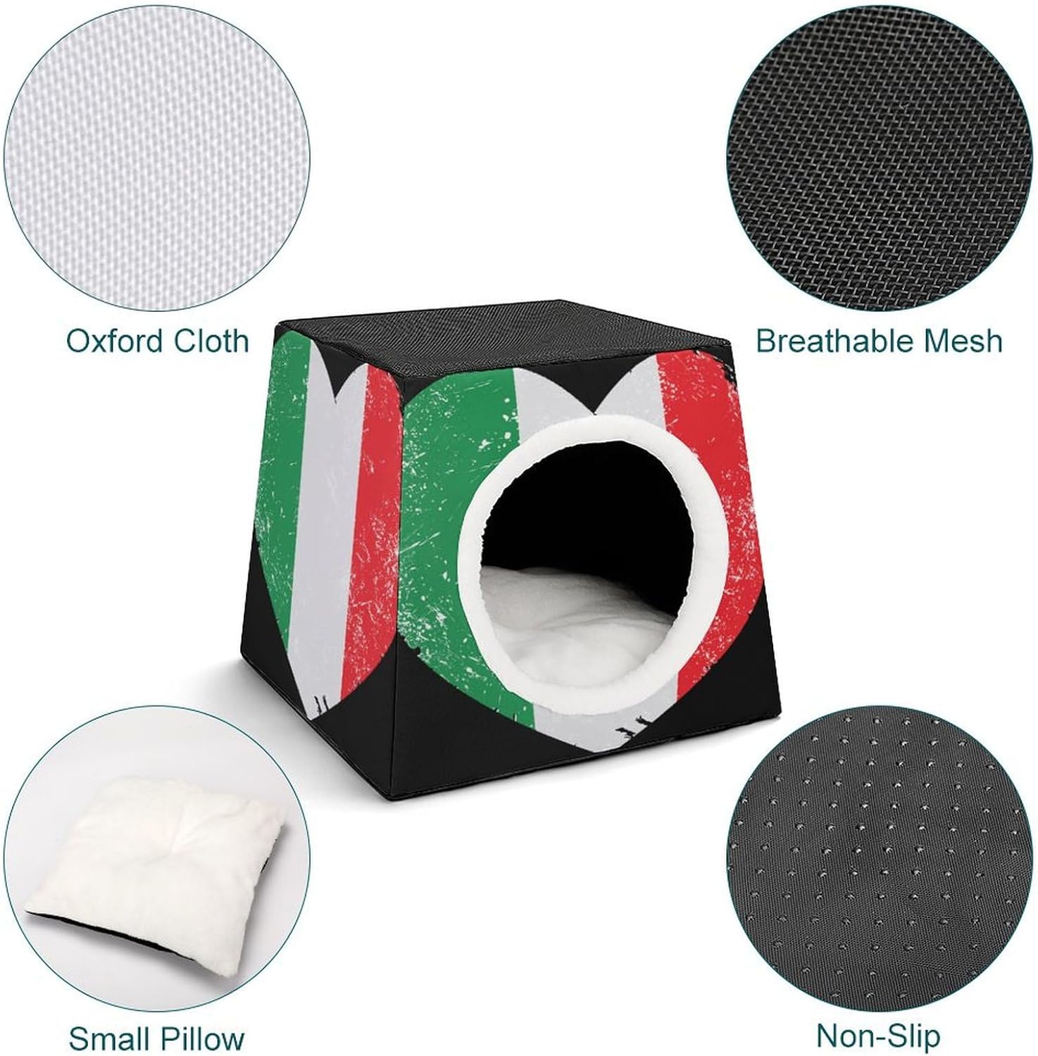 Italy Heart Retro Flag Cat House for Indoor with Spacious Cat Nest