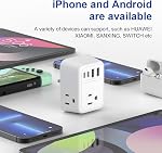VYLEE UK Travel Plug Adapter, International Plug Adapter with 4 AC Outlets 4 USB Ports(2 USB C), Travel Adapter Type C Travel Essentials for US to Dubai Hong Kong Scotland British London [1 Pack]