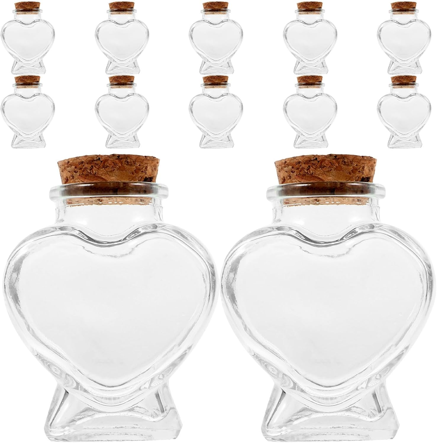 NUOBESTY 12pcs Glass Bottles with Cork Stopper: Empty Glass Heart-Shaped Jars Decorative Clear Bottles with Cork Lid Message Wishing Jar for Wedding Favors