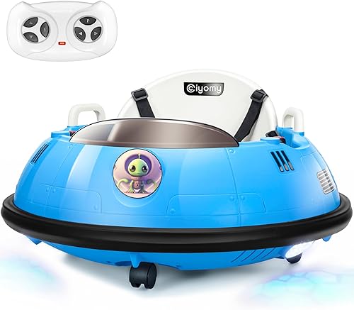 Coche de parachoques eléctrico de 12 V para niños y niños, diseño único OVNI Bumping Toy Car Regalos, control manual y remoto, 3 velocidades, arnés