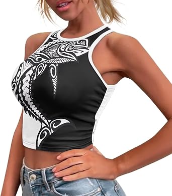Polynesia Tank Top for Women Sexy Tops for Women Ethnic Style Tahiti High Neck Tanks Crop Top Sleeveless XS-XXL