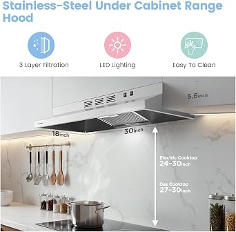 COMFEE' Range Hood 30 Inch Under Cabinet 200 CFM Ducted/Ductless