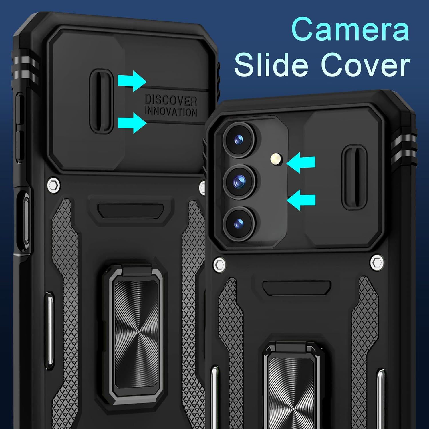 DEERLAMN Case for Samsung Galaxy A16 5G with Slide Camera Cover+Screen Protector (1 Pack), Rotated Ring Kickstand Military Grade Shockproof Protective Cover-Black - Image 2