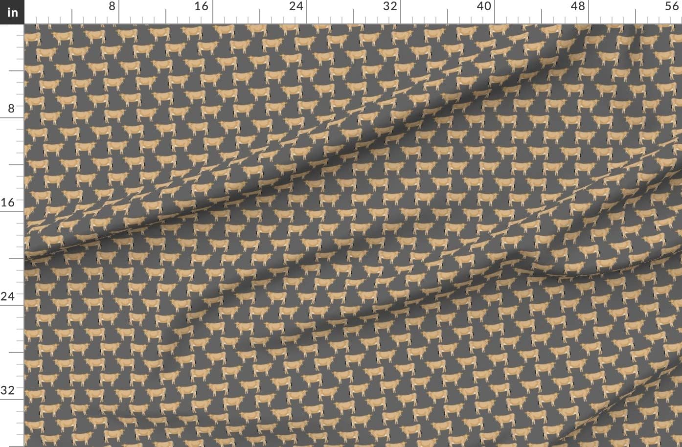 Spoonflower Fabric - Jersey Cow Farm Animals Cattle Print Charcoal Daisy F Ard Pets Cute Printed on Organic Cotton Sateen Fabric by The Yard - Sewing Quilting Apparel Home Decor