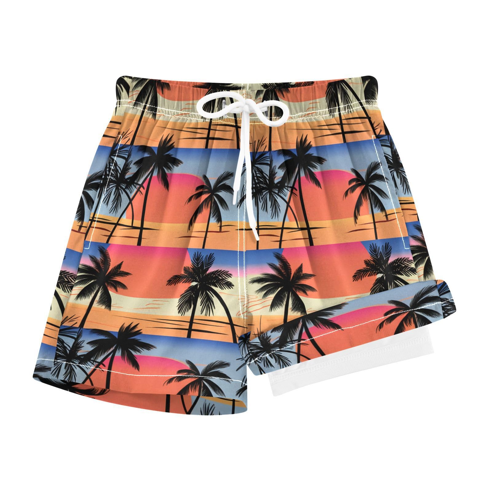 YANENDIE Boy Swim Trunks with Compression Liner Palm Trees Boys Swim Shorts Quick Dry Beach Shorts
