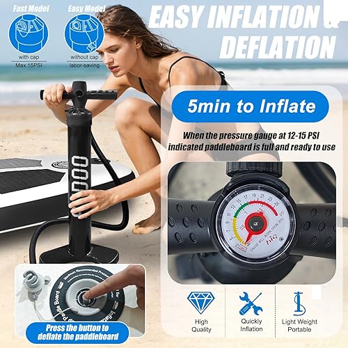 Miniatura 5 de Tabla de remo inflable de 10 pies 6 pulgadas x 33 pulgadas, SUP ultraligera con mochila, bomba, remo, correa de bobina, 3 aletas, kit de reparación,