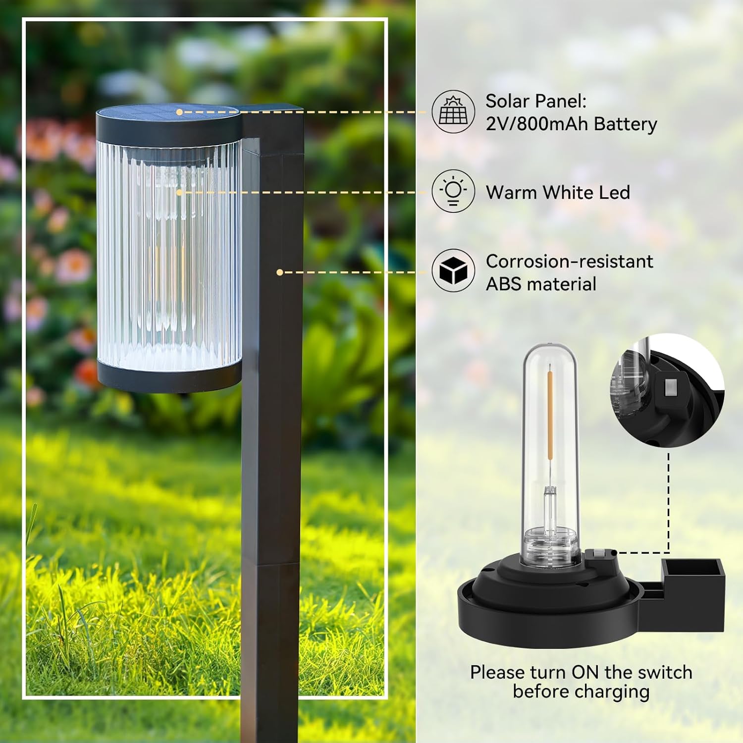 Solar Pathway Lights Outdoor Waterproof, 6 Pack 15Hrs Super Bright Warm White Solar Light for Yard, Auto On/Off Solar Garden Lights for Patio Path Landscape Lawn Driveway Walkway Lighting Decor