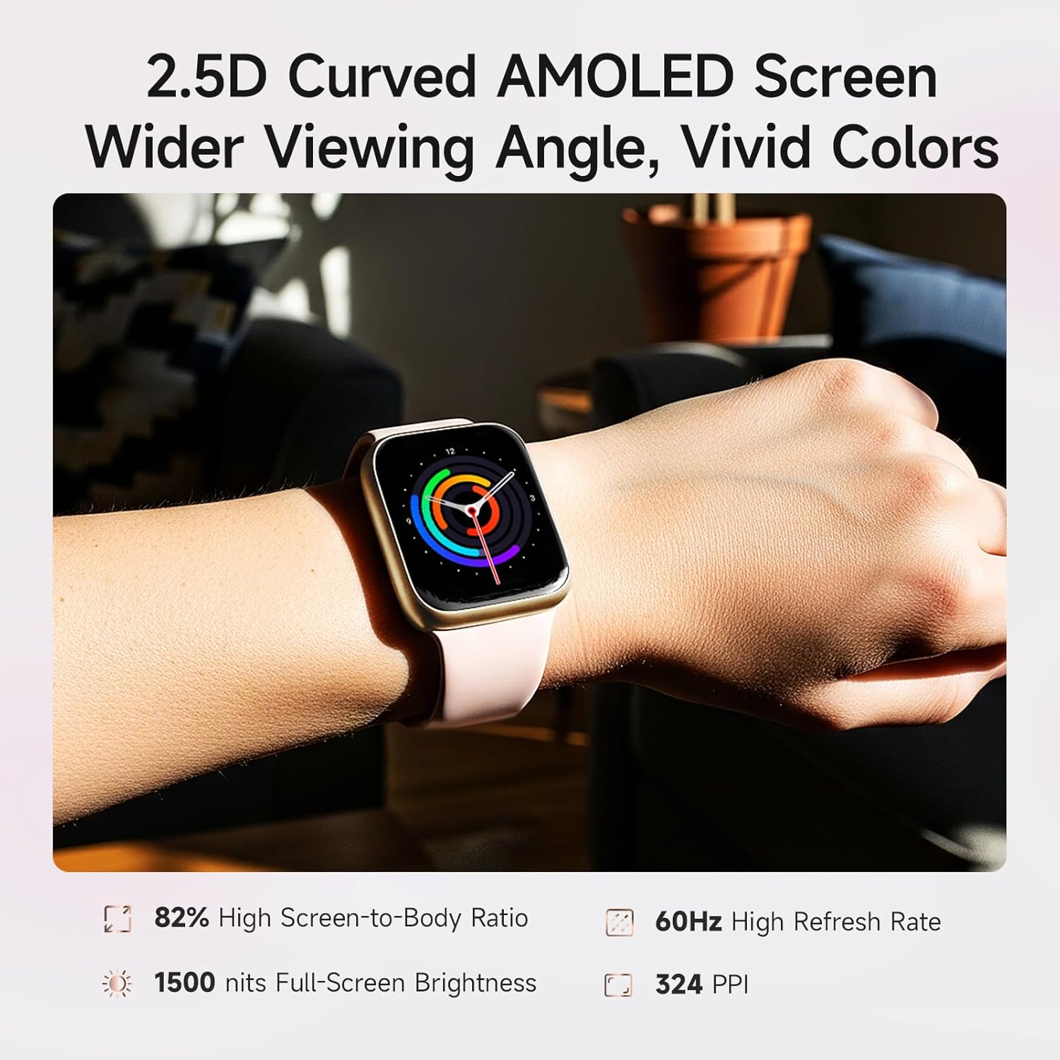 Smart Watch for Women, 1.85" AMOLED Ultra-Clear Screen Smartwatch Compatible iPhone/Samsung/Android, 100+ Sport Modes Fitness Tracker with Heart Rate/SpO2/Sleep Monitor, 3ATM Waterproof, 2 Bands